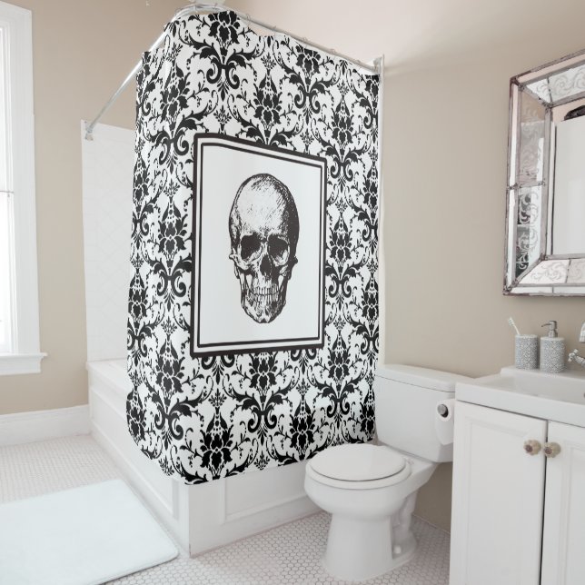 Elegant Black Gothic Damask Pattern Skull (In Situ)