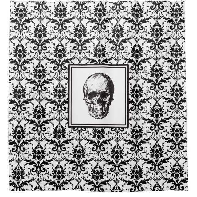 Elegant Black Gothic Damask Pattern Skull (Front)