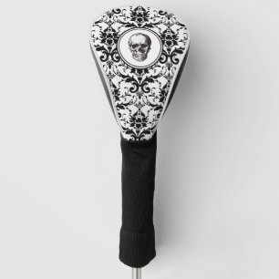 Elegant Black Gothic Damask Pattern Skull Golf Head Cover
