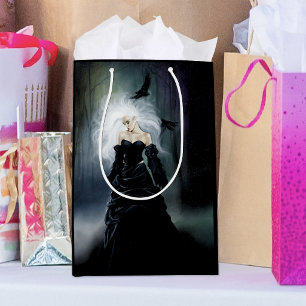 Elegant Black Gothic Mysterious Woman Ravens Mist Medium Gift Bag