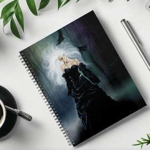 Elegant Black Gothic Mysterious Woman Ravens Mist Planner