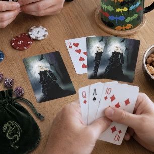 Elegant Black Gothic Mysterious Woman Ravens Mist Playing Cards
