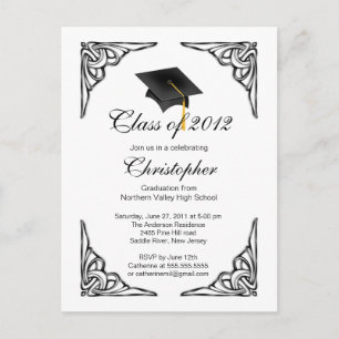 Elegant Black Grad Cap Graduation Party Invitation Postcard