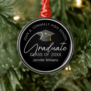 Elegant Black Graduate Custom Graduation Christmas Metal Ornament