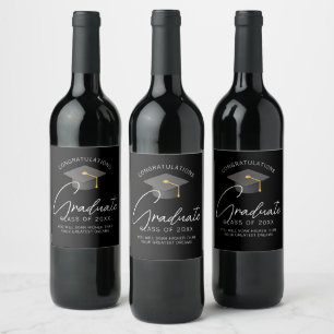 Elegant Black Graduate Custom Graduation Party Wine Label
