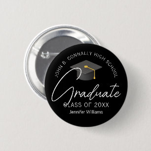 Elegant Black Graduate Personalized Graduation 2 Inch Round Button