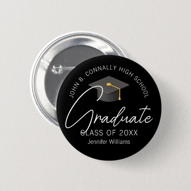 Elegant Black Graduate Personalized Graduation 2 Inch Round Button (Front & Back)