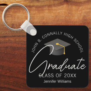 Elegant Black Graduate Personalized Graduation Keychain