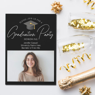 Elegant Black Graduate Photo Graduation Party Invitation
