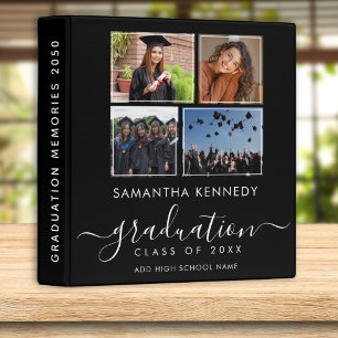 Elegant Black Graduation 4 Photo Collage Album   Binder