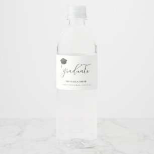 Elegant Black Graduation Cap Script High School Water Bottle Label