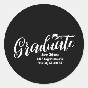 Elegant Black Graduation Return Address Classic Round Sticker