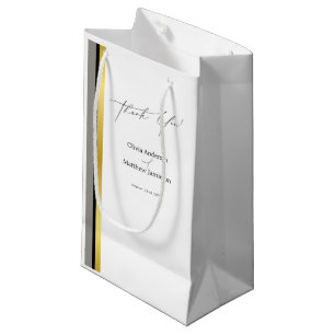 Elegant Black Gray Gold Stripes Typography Wedding Small Gift Bag