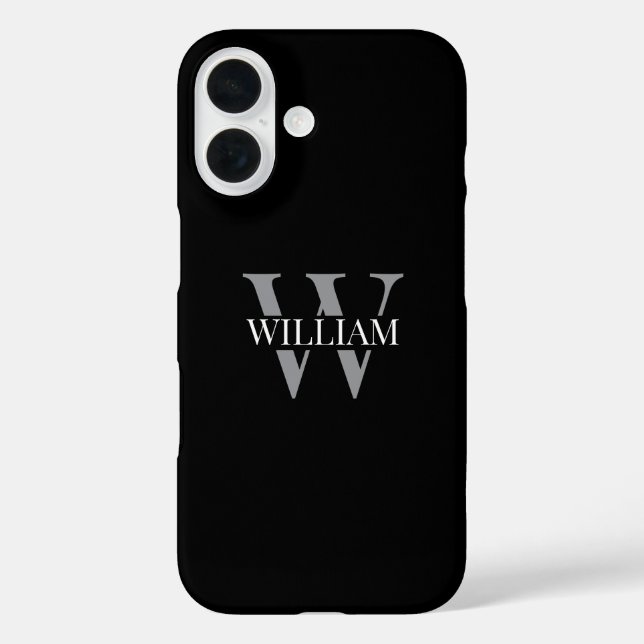 Elegant black &gray white Personalized monogram Case-Mate iPhone Case (Back)