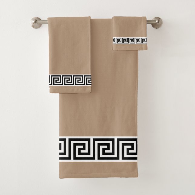 Elegant Black Greek Pattern on Lucky Beige Bath Towel Set (Insitu)