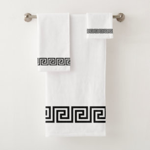 Elegant Black Greek Pattern on White Bath Towel Set