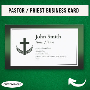 Elegant Black Green Church Pastor Priest Business Card