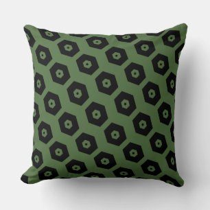 Elegant Black Green Geometric Pattern Throw Pillow