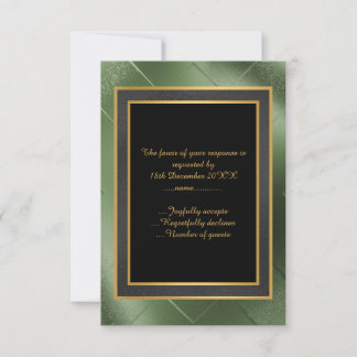 ELEGANT BLACK GREEN GOLD EMBOSSED CUSTOM RSVP CARD