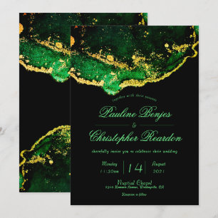 Elegant Black Green Gold Wedding Invitation