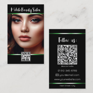 Elegant Black Green Logo Photo QR Code Template Business Card