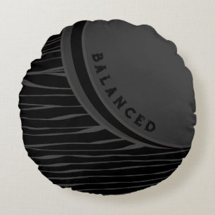 Elegant Black Grey Abstract Typography Balanced Round Pillow