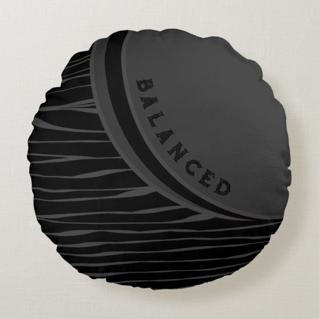 Elegant Black Grey Abstract Typography Balanced Round Pillow (Front)