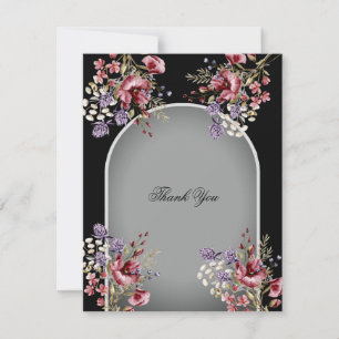 Elegant Black Grey Beautiful Floral Thank You Card