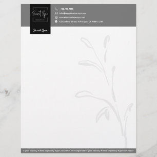 Elegant Black & Grey Botanical Beauty Spa Modern Letterhead