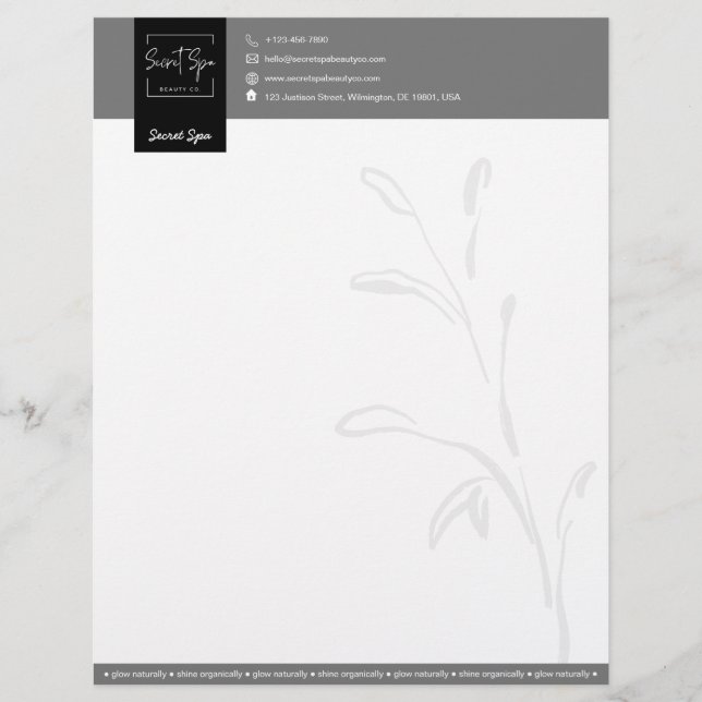 Elegant Black & Grey Botanical Beauty Spa Modern Letterhead (Front)