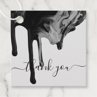 Elegant Black Grey Drips Marble Script Thank You Favour Tags