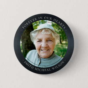 Elegant Black Grey Foil Sympathy Memorial Photo 2 Inch Round Button