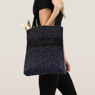 Elegant Black   Grey Glitter Girly Personalized Tote Bag