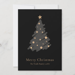 Elegant Black Grey Gold Script Christmas Tree Holiday Card
