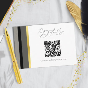 Elegant Black Grey Gold Stripe QR Code Wedding Enclosure Card