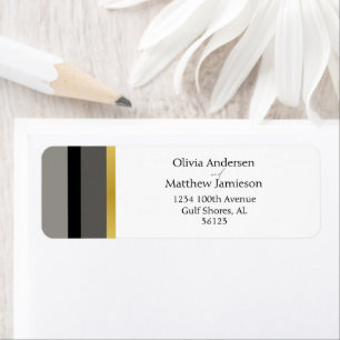 Elegant Black Grey Gold Stripe Wedding Address
