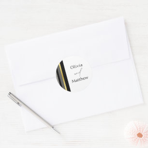 Elegant Black Grey Gold Stripe Wedding Classic Round Sticker