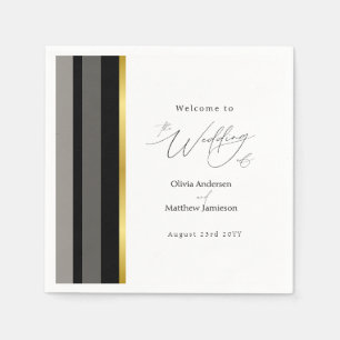 Elegant Black Grey Gold Stripe Wedding Cocktail Napkin