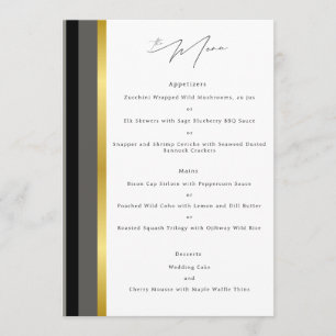Elegant Black Grey Gold Stripe Wedding Reception Menu