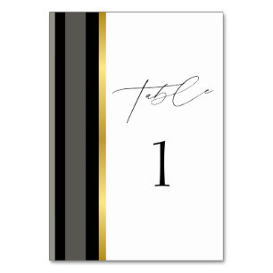Elegant Black Grey Gold Stripe Wedding Table Number