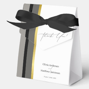 Elegant Black Grey Gold Stripe Wedding Thank You Favor Box