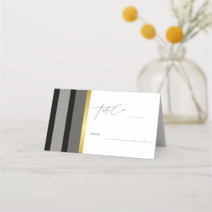 Elegant Black Grey Gold Stripes Typography Wedding Place Card
