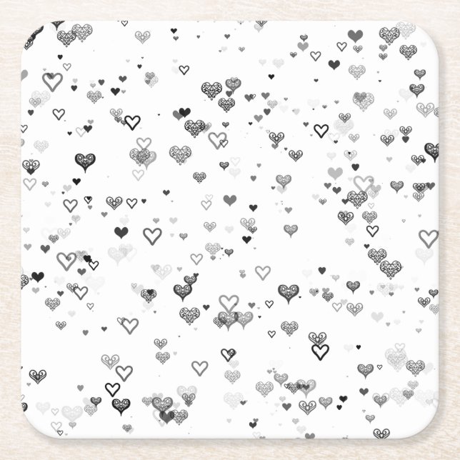 Elegant Black & Grey Hearts Pattern Coaster (Front)