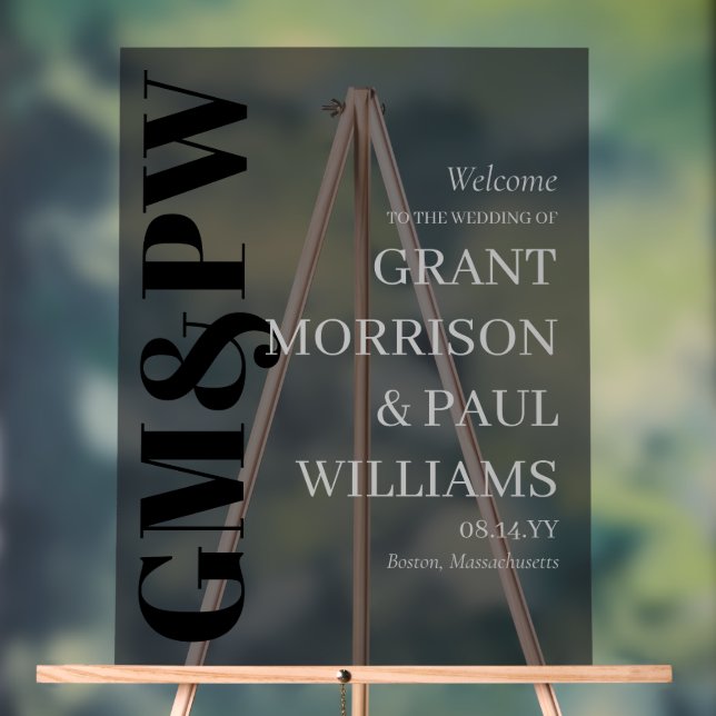 Elegant Black Grey Initials Typography Welcome Acrylic Sign (Neutral)