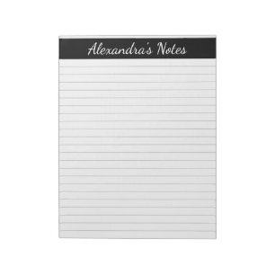 Elegant Black Grey Lined 8.5x11 Letter Size Name Notepad
