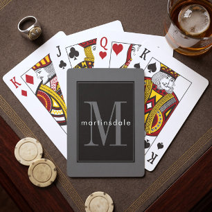 Elegant Black Grey Minimal Modern Monogram Playing Cards