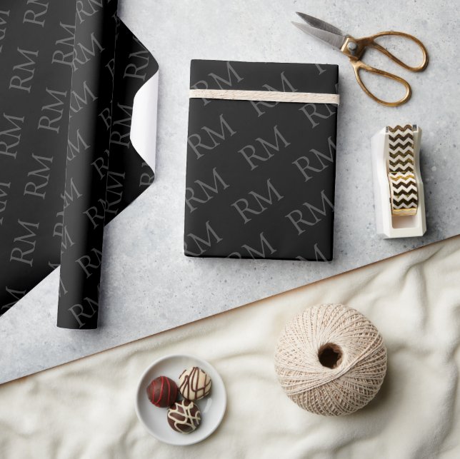 Elegant Black Grey Minimalist Simple Monogammed Wrapping Paper (Crafts)