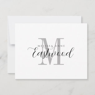 Elegant Black Grey Monogram Flat Note Card