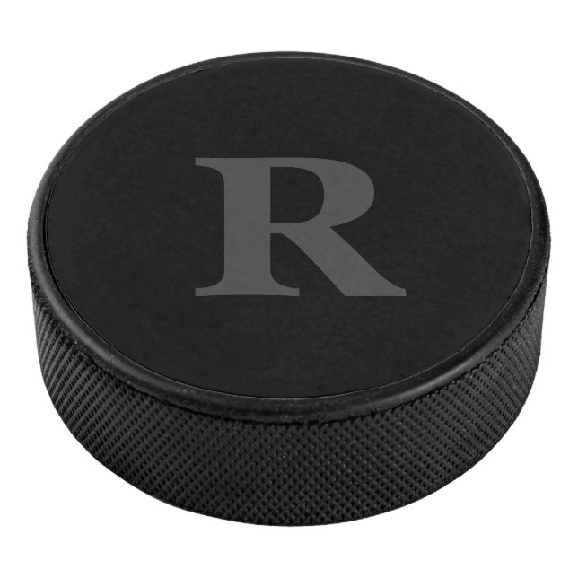 Elegant Black &grey Monogram  Hockey Puck (3/4)