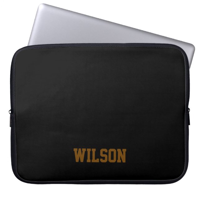Elegant black &grey monogram name  laptop sleeve (Front)